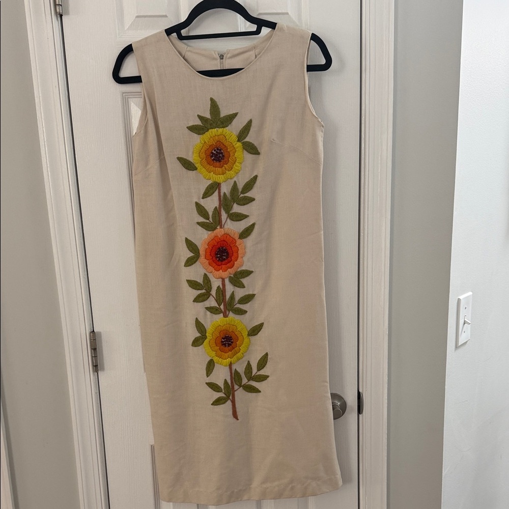 Vintage Floral Embroidered Cream Dress